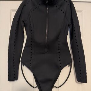Black Long Sleeve Bodysuit with Cutout Triangles